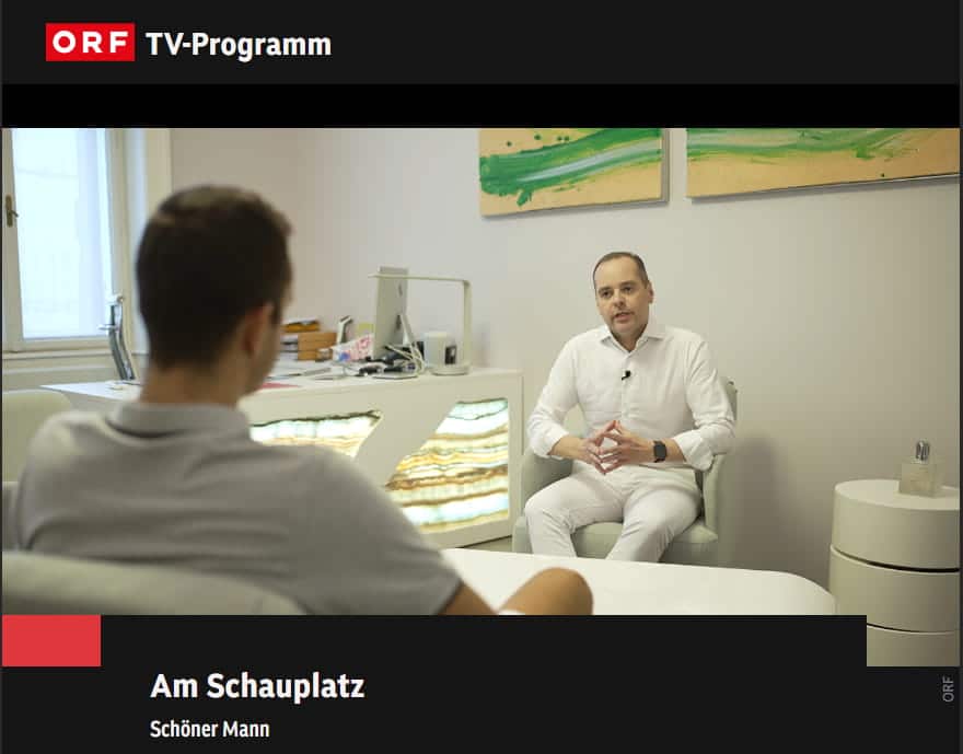 Dr. Resch ist Teil der Reportage über Schönheitsoperationen für Männer im ORV-Format Am Schauplatz